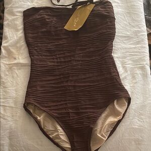 Gottex Chocolate Brown Textured Swimsuit, Sz 12, NWT